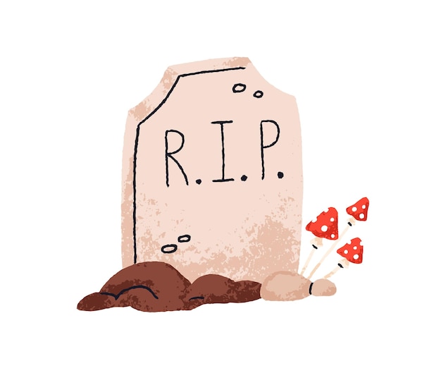 Rip lápida. lápida de halloween. lápida de tumba, cementerio con hongo. lindo y espeluznante lápida de helloween, monumento a la muerte. ilustración vectorial plana aislada sobre un fondo blanco.