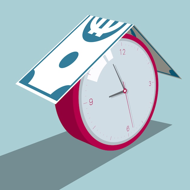 Vector riqueza y reloj. aislado sobre fondo azul.