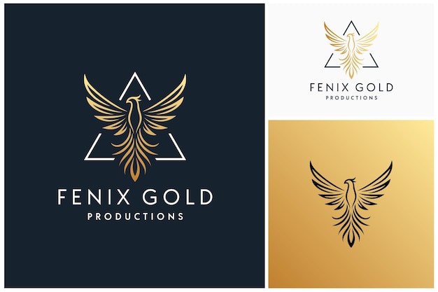 Rising Golden Phoenix Una envergadura de pájaro fénix con diseño de logotipo de triángulo