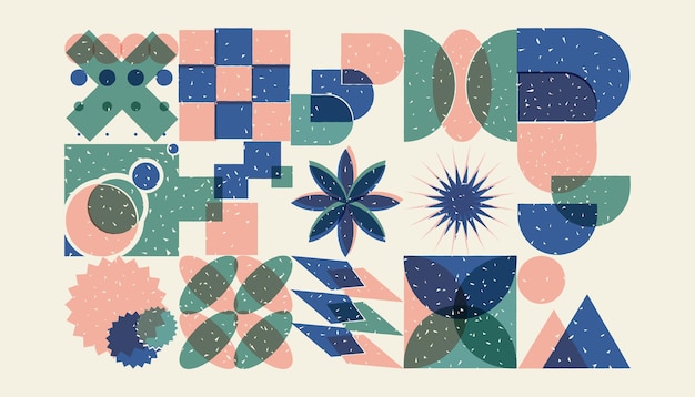 Risografía patrón geométrico en azulejos arte abstracto decorativo con formas de riso papel tapiz de bandera
