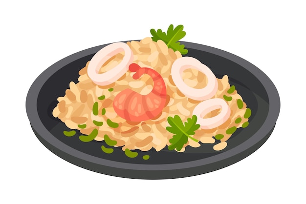 Vector risotto con mariscos y hierbas como ilustración vectorial de platos de la cocina italiana