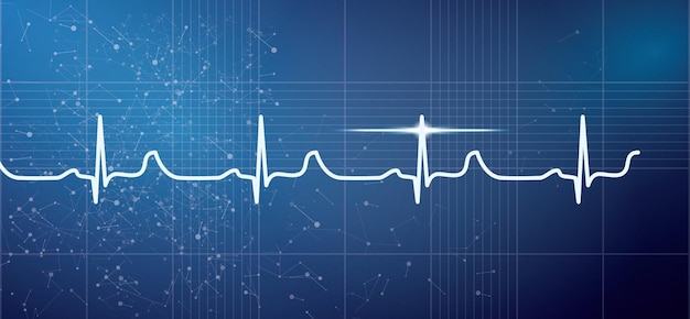 Ritmo de electrocardiograma de pulso de latido de corazón blanco sobre fondo azul. ilustración de vector. healthcare ecg o ekg medical life concept para cardiología.