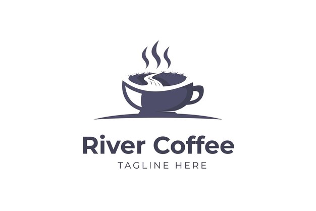 River Coffee plantilla de logotipo caliente moderna