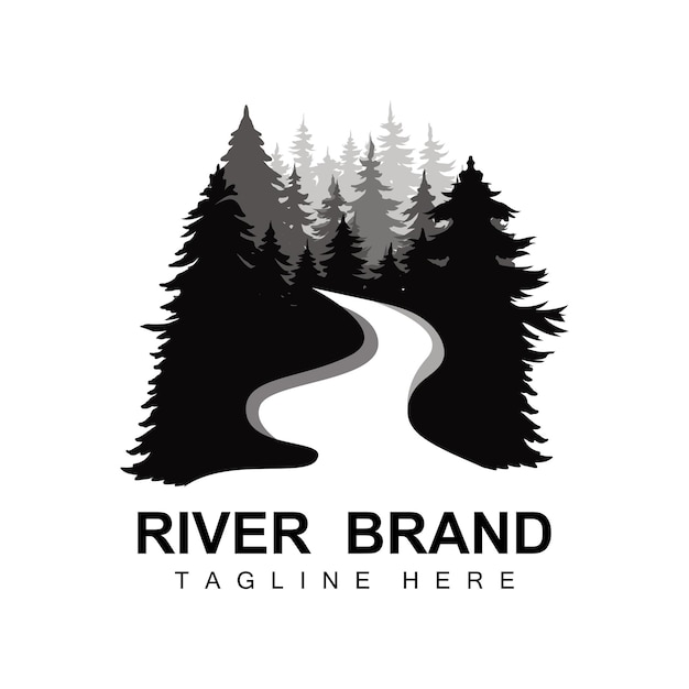 River Logo Design River Creek Vector Riverside Ilustración con una combinación de montañas y naturaleza Marca de producto