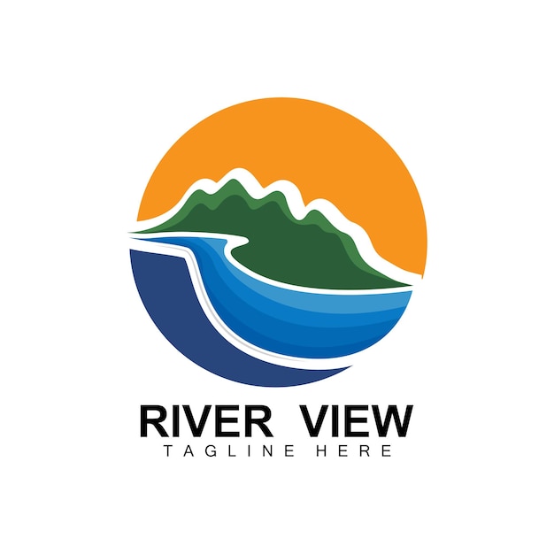 River Logo Design River Creek Vector Riverside Ilustración con una combinación de montañas y naturaleza Marca de producto