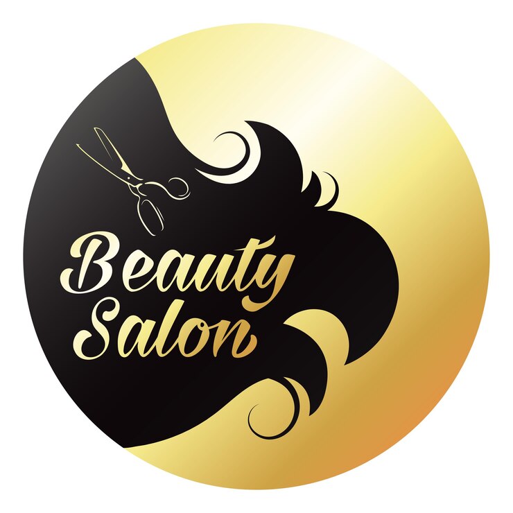 Vector los rizos negros de cabello en un círculo dorado símbolo de un salón de belleza