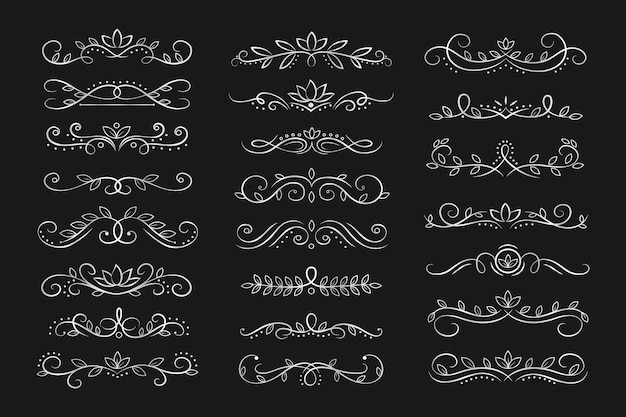Rizos ornamentales plateados, remolinos vectoriales de caligrafía adornados