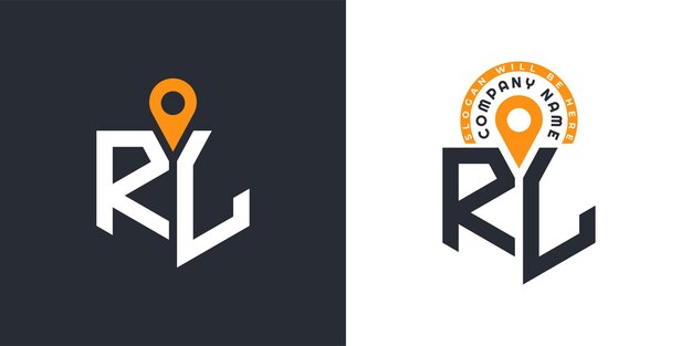 RL Lugar Logo Bundle Carta RL Logo Iconos de doble vector para el reclutamiento y la navegación