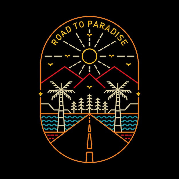 Road to Paradise an Adventure and Summer Journey Monoline Illustration