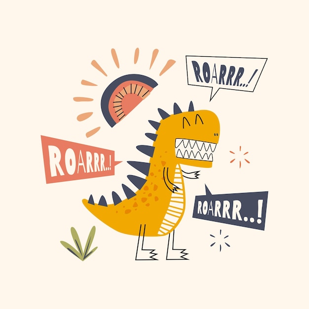roaring cute dinosaur vector illustration for wrapping paper print wall art poster tshirt apparel