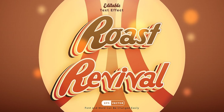 Vector roast revival 3d script font para logotipos y menús de cafeterías