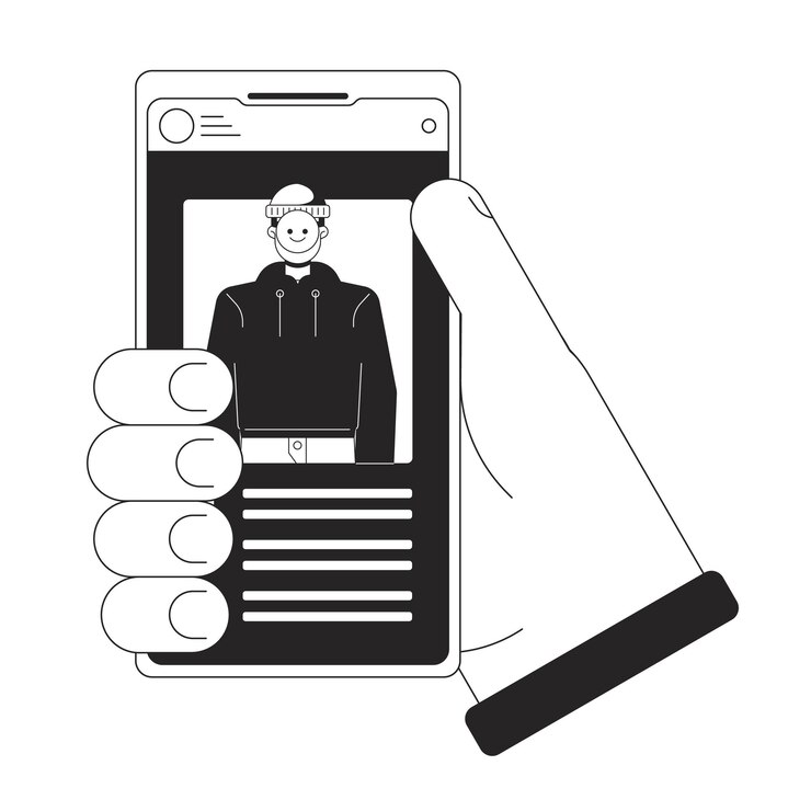 Vector robar identidad smartphone bw concepto vector spot ilustración cybercrime hacker robo de personalidad 2d dibujos animados línea plana mano monocromática para diseño de interfaz de usuario web editable contorno aislado imagen del héroe