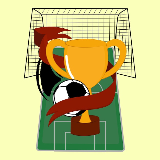 Robbin en blanco con balón de fútbol y red de portería en el campo de fondo verde y amarillo para el concepto de campeonato de fútbol
