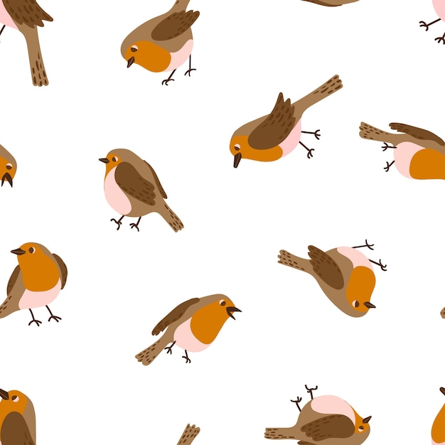 Robin aves vector patrón sin costuras ciudad aves urbanas invierno textura de Navidad