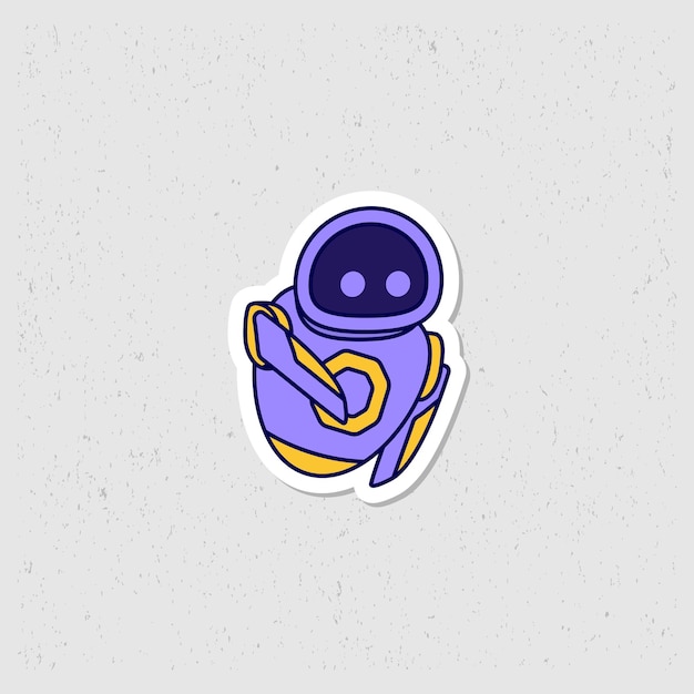 Robot act sticker mascota diseño vectorial de personajes en color púrpura diseño plano lindo