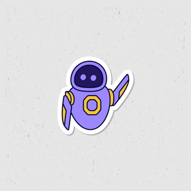 Robot adhesivo de saludo mascota diseño vectorial de personaje en color púrpura diseño plano lindo