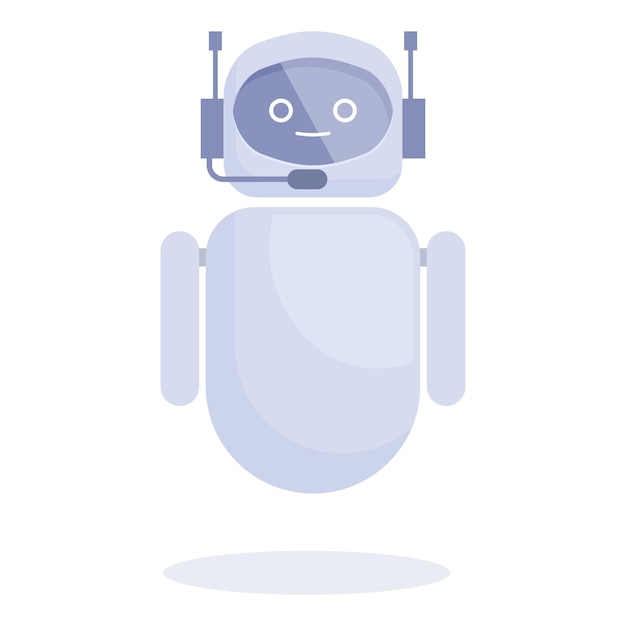 Robot amigable con auriculares que ayuda con el servicio al cliente