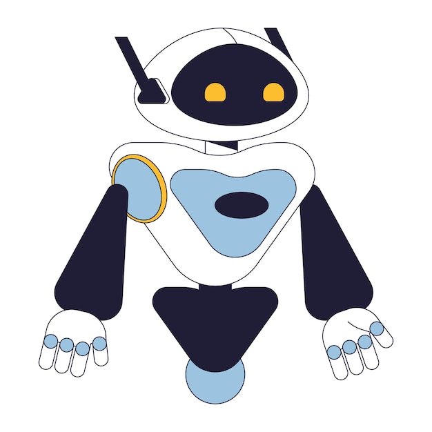 Robot Android línea plana color objeto vectorial aislado Tecnología AI Imagen de clip editable sobre fondo blanco Ilustración de punto de dibujos animados de contorno simple para diseño web