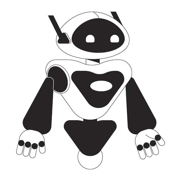 Robot Android plano monocromo objeto vectorial aislado Tecnología AI Dibujo de arte lineal en blanco y negro editable Ilustración de punto de contorno simple para diseño gráfico web