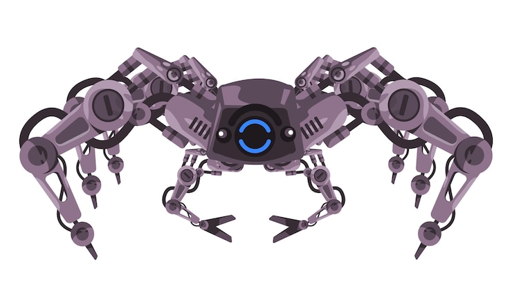 Vector robot araña mecha brazo mecánico robótico tarántula reptante espía bot militar