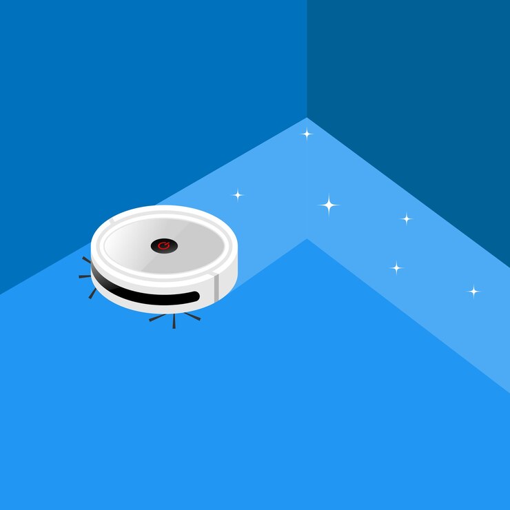 Vector el robot aspirador realiza la limpieza automática del apartamento en un momento determinado.