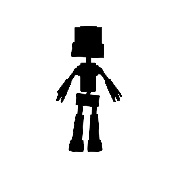 Robot automatizado en chupa o agarra aislado ciberespacio android carácter negro silueta icono Vector robótica máquina inteligente futurista humanoide o cyborg Niños mecánicos juguete sombra negra