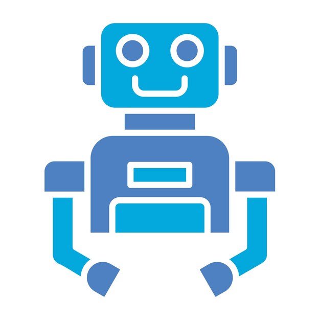 un robot azul con una cara azul y las manos en el aire
