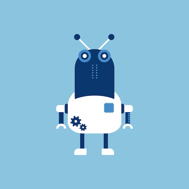 Un robot azul con un cuerpo blanco y un cuerpo azul con un cuerpo blanco y una cara azul.