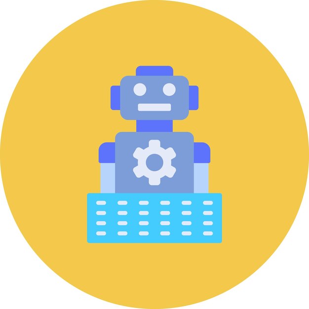 un robot azul sentado en una caja con un fondo amarillo