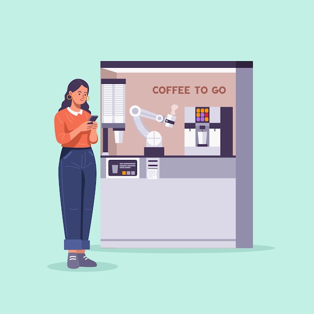 Robot barista prepara café para un cliente