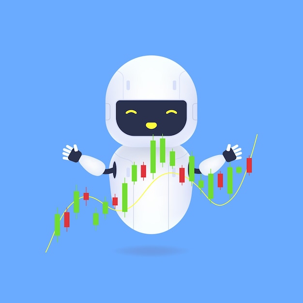 Robot blanco amigable con gráficos de forex.