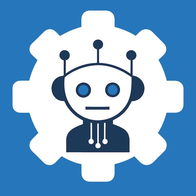 un robot blanco con una cabeza azul con una cara en ella