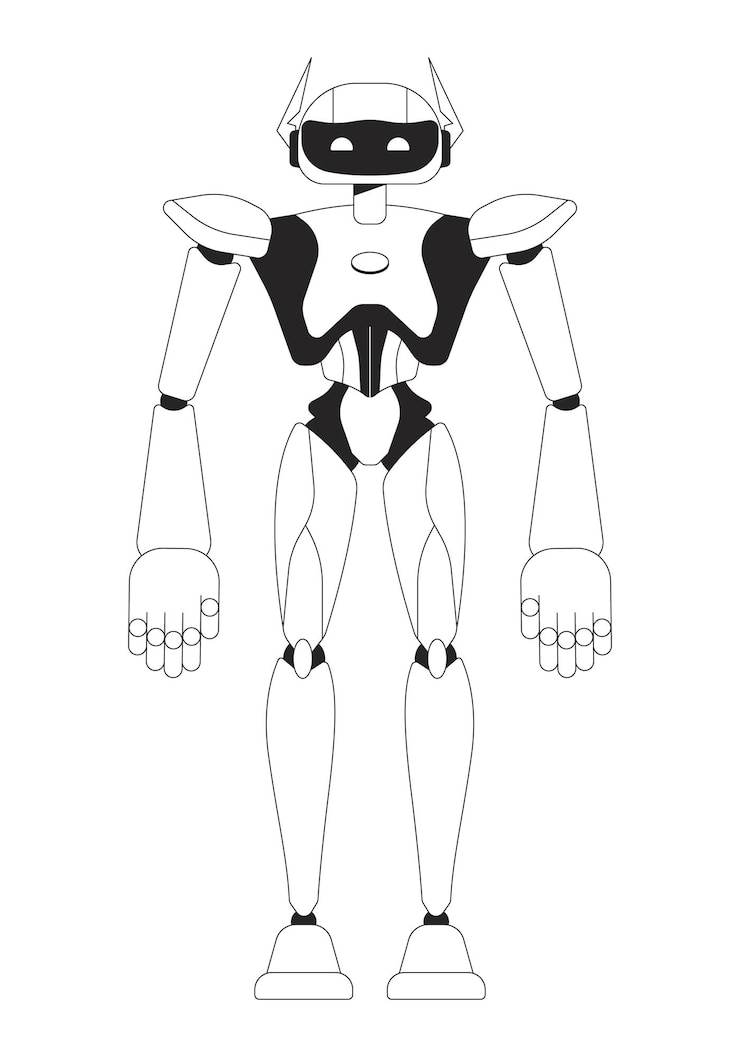 Vector robot en blanco y negro personaje de dibujos animados en línea 2d