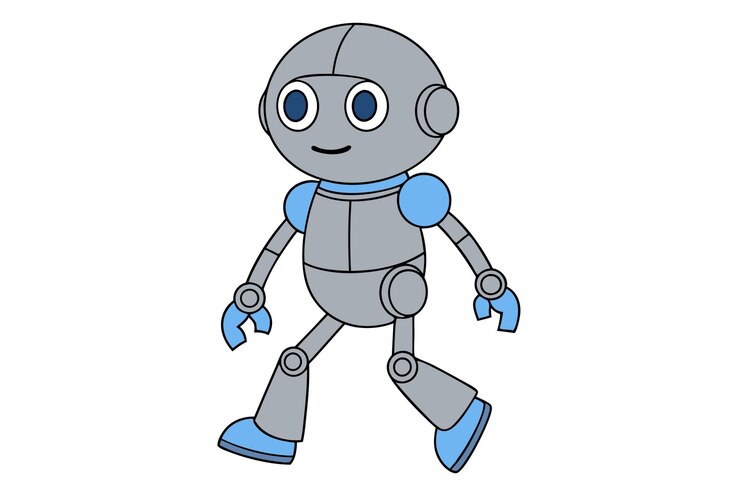 Vector un robot con brazos metálicos elegantes toca una guitarra su módulo de voz emitiendo una melodía melódica