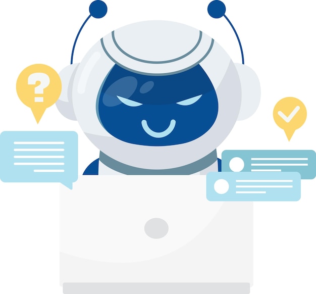Robot chatbot con computadora portátil