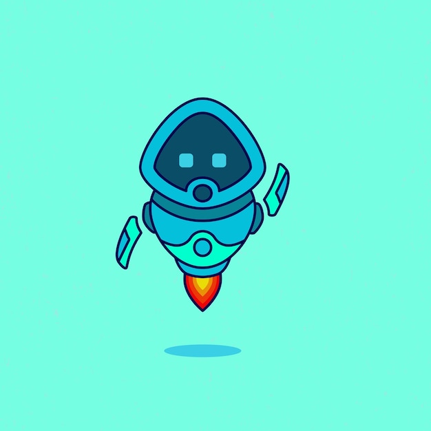 Robot con color azul y cian agitando la mano dibujos animados vector icono ilustración ciencia tecnología icono