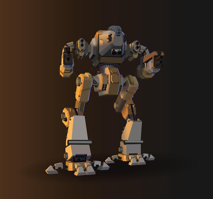Vector robot de combate espacial de juegos con armas vector