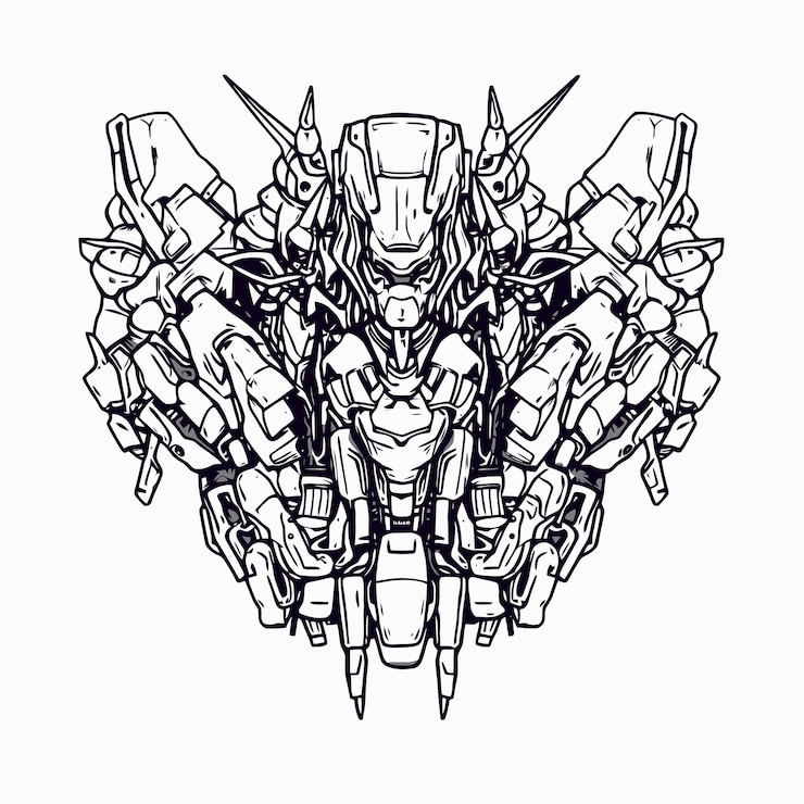 Vector robot de combate espacial lineart