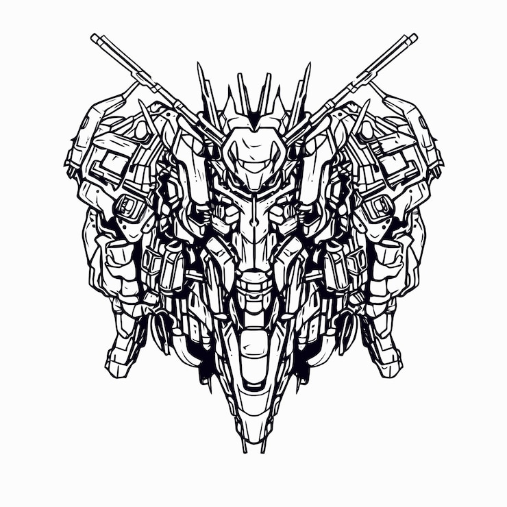 Vector robot de combate espacial lineart