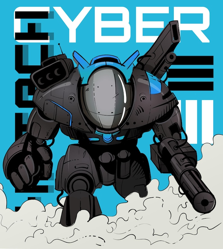 Vector robot de combate militar del futuro al estilo cyberpunk
