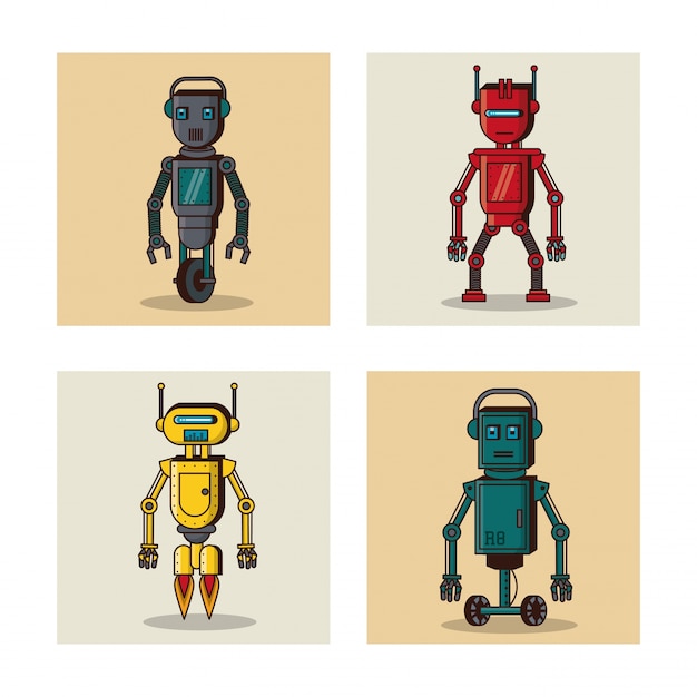 Robot cuadrado iconos dibujos animados