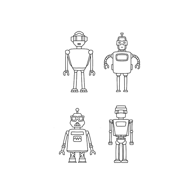 Robot dibujado a mano garabato ilustración vector conjunto