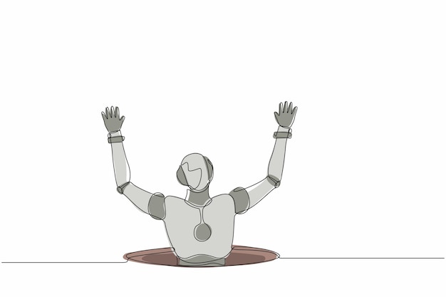 El robot de dibujo continuo cayó en la alcantarilla subterránea. El robot cayó en las aguas residuales.