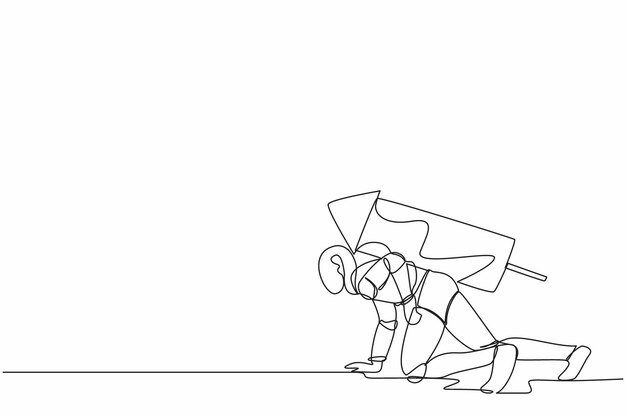 Un robot de dibujo continuo de una línea con un cohete en la parte trasera está listo para el vector de negocios tecnológicos