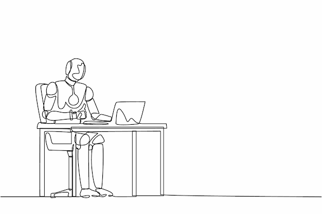 Un robot de dibujo continuo de una línea dando pulgares hacia arriba señal en frente del diseño de computadora gráfico vectorial