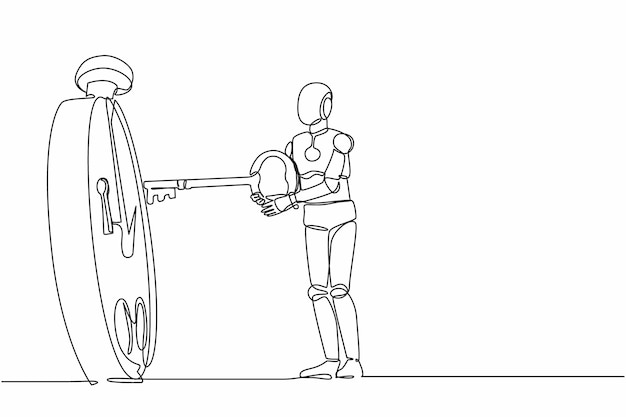 Robot de dibujo continuo único que pone una llave grande en un cronómetro Planificación efectiva del trabajo