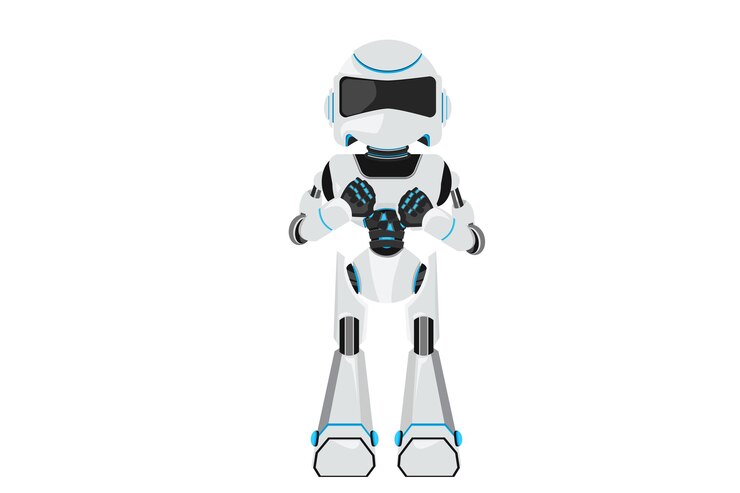 Vector robot de dibujo de estilo de dibujos animados planos de negocios que muestra los pulgares hacia abajo gesto de signo no me gusta en desacuerdo decepción desaprobar ningún trato inteligencia artificial robótica ilustración de vector de diseño gráfico