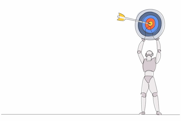 Robot de dibujo de una sola línea que levanta un gran objetivo con una flecha precisa Desarrollo tecnológico futuro