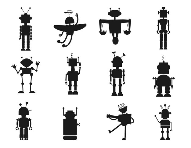 Robot dibujos animados animales tijeras colección vector aislado silueta