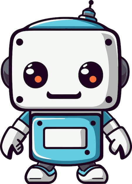 un robot de dibujos animados con una camisa azul que dice robot en él